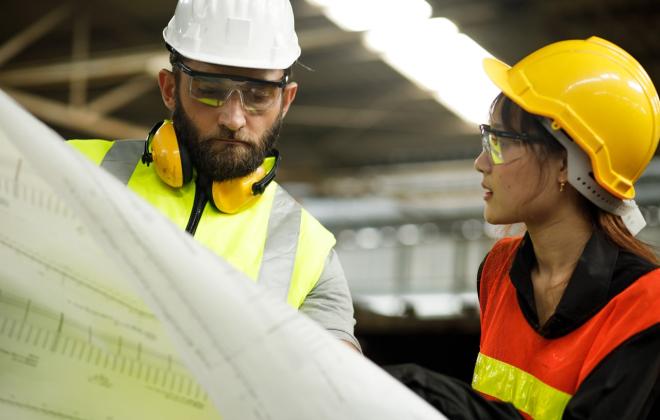 Workers looking at map