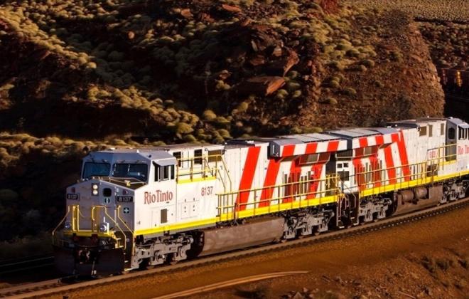 Rio Tinto driverless train on tracks 