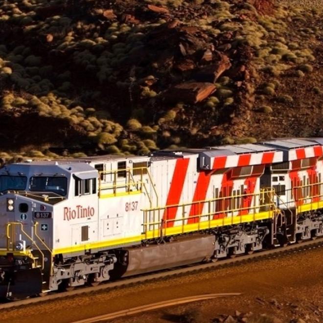 Rio Tinto driverless train on tracks 